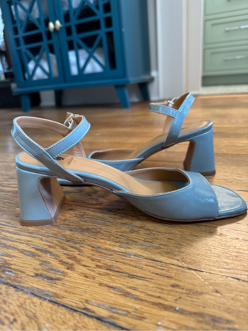 Sage Green Leather Square-Toe Ankle-Strap Sandals — image 2 of 7